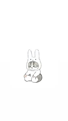 a drawing of a rabbit sitting on the ground with its legs crossed and eyes closed