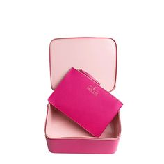 Hollis Hot Pink Jett Setter Makeup Bag With Pouch Pink Rectangular Shoulder Bag For Formal Occasions, Pink Formal Shoulder Bag Rectangular Case, Pink Rectangular Formal Shoulder Bag, Formal Pink Rectangular Shoulder Bag, Pink Travel Cosmetic Clutch Bag, Pink Clutch Cosmetic Bag For Travel, Travel Pink Pouch Clutch, Pink Clutch Pouch For Travel, Pink On-the-go Cosmetic Pouch