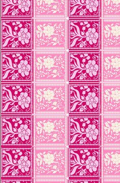 a pink and white pattern with flowers on it