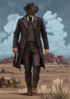 ArtStation - Gunslinger, Brian Taylor Wild West Preacher Character Art, Cowboy Character Art Male, Gunfighter Art, Cowboy Concept Art, Gunslinger Tattoo, Masked Cowboy, Wild West Gunslinger, Western Oc