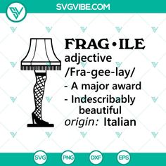 a lamp with the words fragile on it and an image of a woman's legs