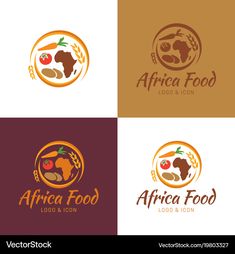 the african food logo is shown in four different colors and sizes, including red, white,