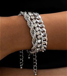 Women's 3pc set 925 Sterling Silver silver chain bracelets layered CZ bracelets  | eBay Trendy Sterling Silver Chain Link Jewelry, Trendy Alloy Bracelet With Adjustable Chain, Elegant Silver Jewelry With Double Chain, Silver Chain Bracelet With Adjustable Chain, Trendy Alloy Bracelets For Party, Silver Chain Alloy Bracelet Gift, Trendy Alloy Party Bracelets, Trendy Silver Metal Bracelets, Trendy Bling Jewelry As A Gift