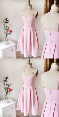 Prom Dresses Short Pink, Short Pink Prom Dresses, Dresses Short Pink, Pink Prom Dresses Short, Grade 8 Grad, Formal Homecoming Dresses, Hoco Ideas, Short Satin, Satin Homecoming Dress