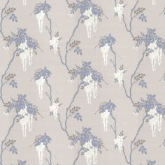 a wallpaper with blue and white flowers on it