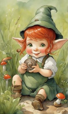 Gnomes Illustration, Elf Drawings, Female Gnome, Canvas Art Projects, Pixies Fairies, Elves And Fairies, Fairies Elves, Animal Canvas, Fantasy Fairy