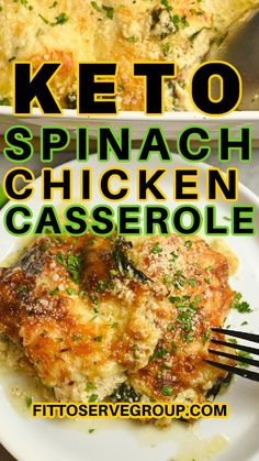 This keto creamy spinach chicken casserole is super easy. A low-carb, spinach chicken casserole that's perfect for busy weeknights! Minimal work brings dinner to the table quickly with this delicious keto chicken casserole. gluten-free chicken casserole #ketocasseroles Gluten Free Chicken Casserole, Spinach Chicken Casserole, Chicken Spinach Bake, Chicken And Spinach Casserole, Chicken Spinach Recipes, Spinach Casserole Recipes, Creamy Spinach Chicken, Keto Spinach, Keto Chicken Casserole