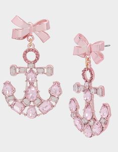 PINK SUMMER BOW ANCHOR EARRINGS PINK - JEWELRY - Betsey Johnson Pink Drop Earrings, Anchor Earrings, Betsey Johnson Earrings, Girly Accessories, Daisy Earrings, Heart Drop Earrings, Pink Jewelry, Jewelry Lookbook, Betsey Johnson Jewelry