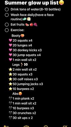 the workout list is displayed on a black background