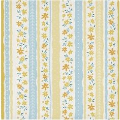 a yellow and blue striped wallpaper with flowers