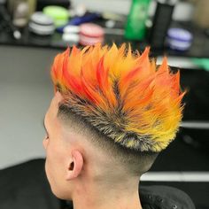 Hair Color For Guys, Fire Haircut, Crazy Hair Boys, White Boy Haircuts, Ombre Blond, Crazy Color, Hairstyle Men