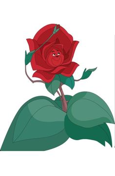 a red rose with green leaves on a white background