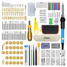 the tools needed to make an arts and crafts project are shown in this set up