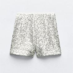 New With Tag Zara 2024 Collection Shorts With A High Waist With Interior Lining. Sequin Appliqus. Side Zip Closure. Silver | 2872/482 Outer Shell 99% Polyester 1% Elastane Lining 100% Polyester Which Has At Least Lining 100% Rcs-Certified Recycled Polyester Glitter Pants, Wishlist 2024, Silver Shorts, Sequin Blazer, Sequin Appliques, Zara Shorts, Sequin Shorts, Rainbow High, 2024 Collection