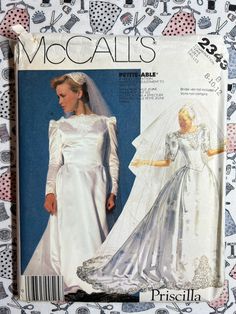 McCall's Sewing Pattern 2343 Priscilla Misses' Bridal Gown Size 8-12 FF UNCUT pattern, includes original instructions and envelope. Envelope shows some wear and discoloration.  Items all sold as is, no returns. Please contact if there is an issue with any missing pattern pieces, or items is not as described. Thank you! Each additional item purchased only adds 50 cents for shipping and FREE shipping on orders over $35.00! Duluth Mn, Mccalls Sewing Patterns, Pattern Pieces, Bridal Gown, Sewing Pattern, Bridal Gowns, Sewing Patterns, Envelope, Craft Supplies