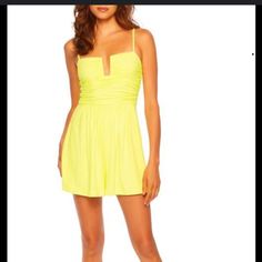 Susana Monaco String Romper Color:Yellow Size:S 94% Nylon, 6% Spandex Made In Usa Machine Wash Unlined Pull-On Styling Structured U-Wired Neckline Back Cut-Out Jersey Fabric Pit To Pit 14.5” Waist 13” Length 27” Lsu Game, Gameday Outfit, Hoco Dresses, Dress Ideas, Dance Dresses, Semi Formal, Jersey Fabric, Monaco, Pant Jumpsuit