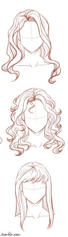 how to draw hair for the face and head with different angles, from top to bottom