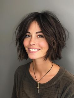 Choppy Brunette Hair, Bob Hairstyles Round Face, Messy Bobs, Hairstyles Round Face, Neck Length Hair, Bob Hairstyles For Round Face, Over 60 Hairstyles, Traditional Hairstyle