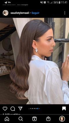 Wedding Hair Front Tucked, Sleek Long Wedding Hair, Bridal Medium Hair, Sleek Back Wedding Hair, Sleek Hairstyles For Wedding, Slick Back Hair Down Curly, Simple Ball Hairstyles, Wavy Hair Tucked Behind Ears, Sleek Middle Part Hair Down Curled