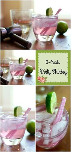 the process of making a pink drink with limes and ice cubes in it