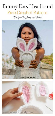 the bunny ears headband is crocheted with yarn