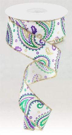 1.5 Paisley Ribbon: Mardi Gras (10 Yards) RGC137827 - White Bayou Wreaths & Supply Paisley Print Pattern, Mardi Gras Colors, Fabric Ribbon, Print Pattern, Spice Up, Paisley Print