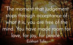 the moment that judging stops through acceptance of what it is, you are free of the mind you have made room for love, for joy, for peace