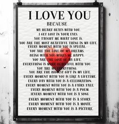 i love you because my heart beats with you poster in black frame hanging on the wall