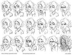 various poses and expressions for an animation character's head, from the animated version of disney