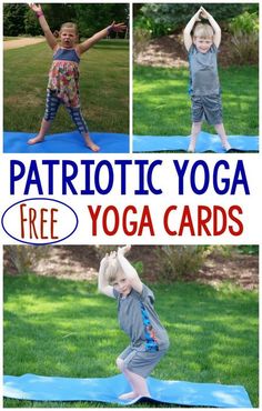 a collage of photos with the words patriotic yoga cards