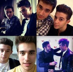 four pictures of young men with different hairstyles, one is looking at the camera