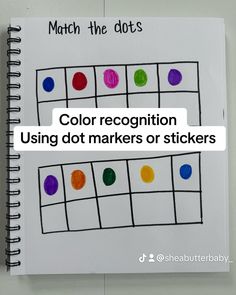 a notebook with the words color recognition using dot markers