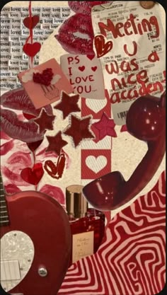 a collage with hearts, stars and other items