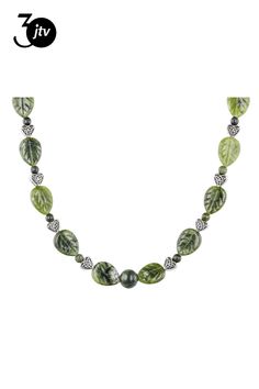 Artisan Collection of Ireland���  Connemara Marble Silver Tone Heart and Carved Leaf 19.5" Necklace. Measures Approximately 0.40"W. Lobster Claw Clasp Closure with 2" Extender. Connemara Marble, Bay Leaf, Leaf Green, Leaf Necklace, Green Necklace, Lobster Claw, Silver Tone, Marble, Carving