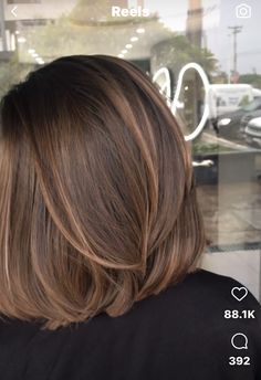 Brown Balayage Hair Shoulder Length, Short Brown And Caramel Hair, Balayage Bob Caramel, Natural Highlights For Brown Hair Short, Chestnut Bob Hair, Brown Highlights On Short Hair, Caramel Brown Bob, Brunette For Cool Skin Tone, Chestnut Brown Hair Short