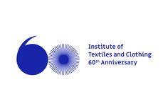 the logo for institute of textiles and clothing 60's anniversary is shown in blue on a white background