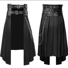 Punk Goth Men's Skirt, Steampunk, Cosplay, Gothic, Medieval, Roman Warrior Kilt, Leather Belt, Chain, Harujuku Style Clothing, Men's Black Punk Pants, Gothic Pants, Steampunk Style Skirt. Looking to embrace your gothic, punk, emo, or retro style? Then our unique men’s fashion skirts have got you covered.  With unique open front, half skirt dark punk design, these distinctive gothic skirts will certainly make a statement and definitely make you stand out from the crowd! Made from high quality mat Kilt Men Fashion, Gothic Skirt, Kilt Skirt, Men In Kilts, Buy Skirts, Pleated Long Skirt, Retro Mode, Half Skirt, Unisex Dress