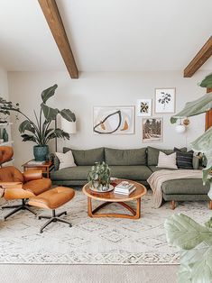 a living room filled with furniture and plants