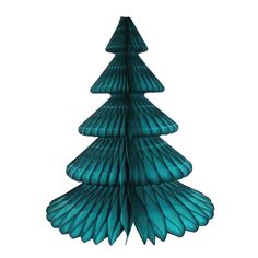 a blue glass christmas tree on a white background