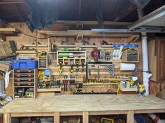 a workbench with many tools on it