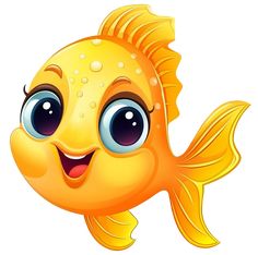 a yellow fish with big eyes and smiling