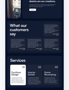 the website design for furniture boutiques is shown in blue and black colors, with white lettering