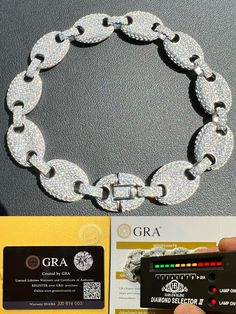 12mm puffed mariner gucci link bracelet iced with moissanite stones
 
PASSES DIAMOND TESTER!!! ANY PEN OR LIGHT TRANSMISSION DIAMOND TESTER (Will show up as moissanite and not diamond on lab assays however)
Real 7.8ct genuine D Color VVS excellent cut moissanite stones..SO ICY THEY WILL BLIND YOU!
Comes with GRA Certificate
8.5" (we also have 7") if you need shorter 7" length please message us or we will ship 8.5" as default
 
27 grams for 8.5"
Moissanite stones look just like Accessory Inspo, Hip Hop Chains, Expensive Jewelry Luxury, Nice Jewelry, Diamond Tester, Dope Jewelry, Expensive Jewelry, Ring Size Guide, Polish Jewelry