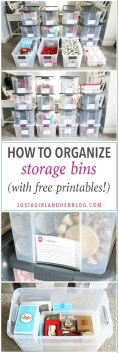 organized storage bins with free printables