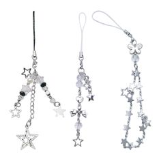 three different styles of necklaces with stars and beads hanging from the ends of them