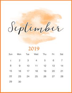 a calendar for the month of october with watercolor paint on it and an orange frame