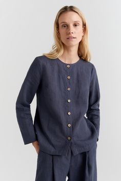 Step into sustainable fashion with our linen shirt, a versatile addition to your collection. This chic linen top for women is crafted from high-quality linen, offering a relaxed fit perfect for any occasion. As a loose linen shirt it ensures both comfort and style. Ideal for a cool summer day, our summer blazer combines the best of pure linen clothing and sustainable clothing. This Linen Cardigan complements any minimalist wardrobe, embodying the essence of Flax Clothing. Make a stylish statemen Business Casual Linen Blazer With Buttons, Single-breasted Linen Button-up Top, Summer Linen Outerwear With Button Cuffs, Linen Button-up Blazer For Business Casual, Business Casual Linen Button-up Blazer, Single Breasted Relaxed Fit Linen Top, Casual Summer Blazer With Button Cuffs, Single Breasted Long Sleeve Linen Top, Elegant Linen Tops With Button Closure