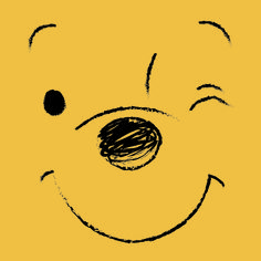 a black and yellow drawing of a bear's face