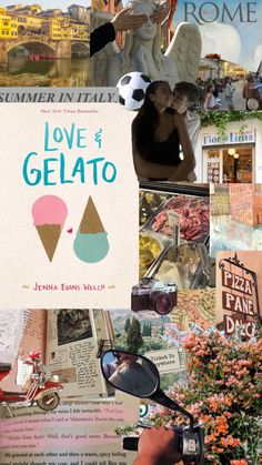 a collage of photos with the words love and gelato