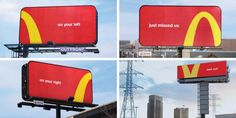 four different billboards with the same image on them, each showing an advertisement for a fast food restaurant